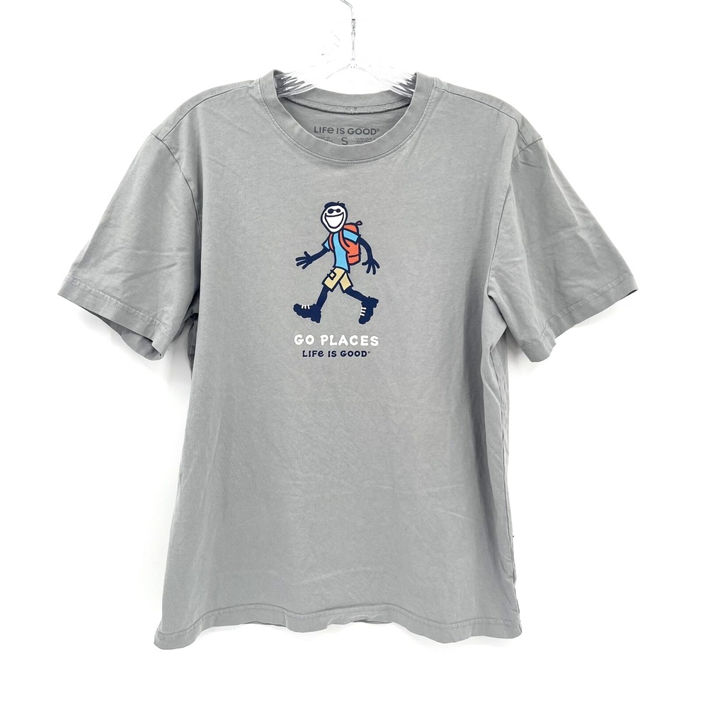 LIFE IS GOOD Men's Size S Gray GO PLACES Hiking Short-Sleeve Crewneck T-Shirt